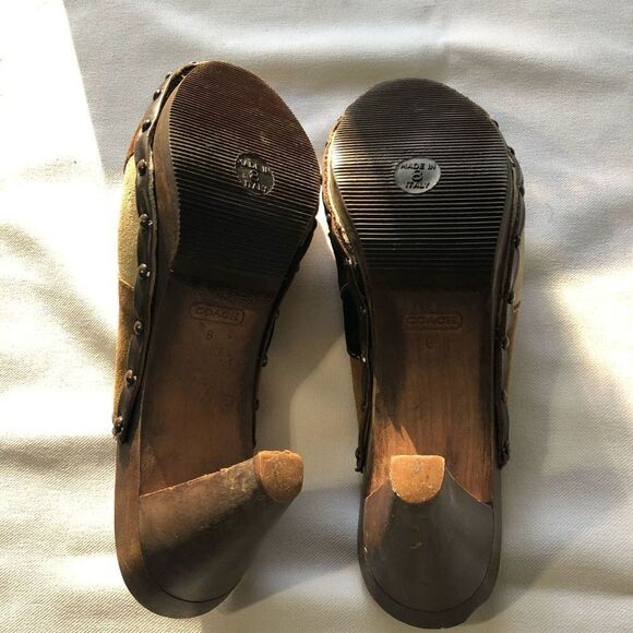 Coach Fallon Women’s 8 Brown Patchwork Suede Wool Mule Heels - Picture 7 of 7